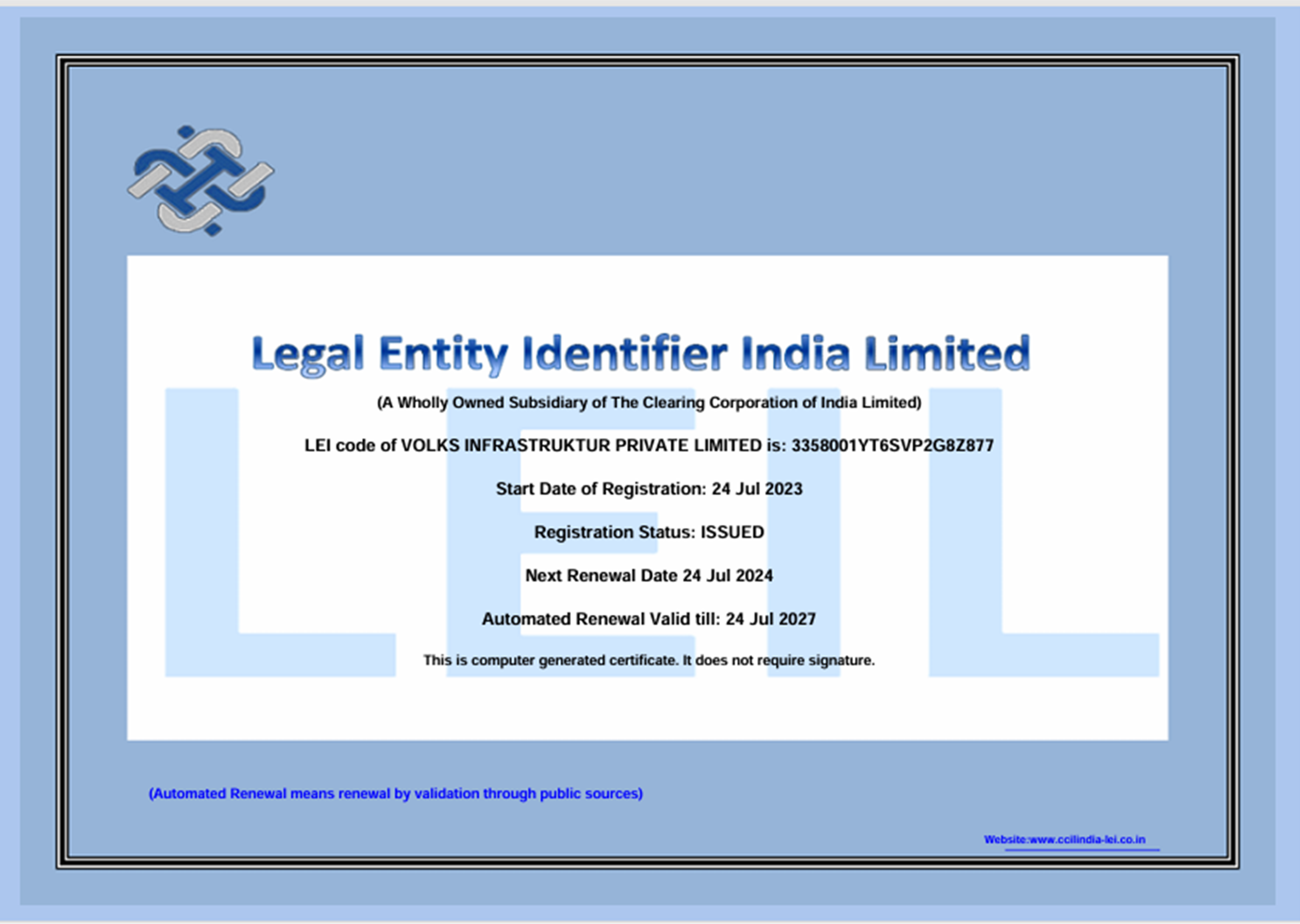 Legal Entity Certificate 
