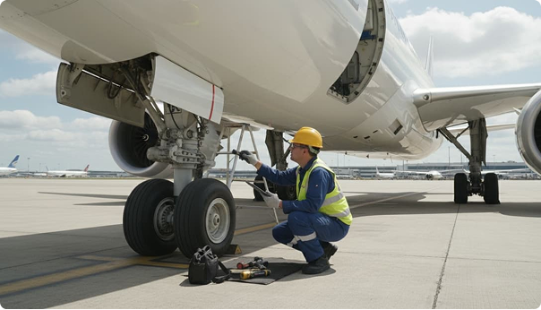 Engineer reviewing engine systems and compliance checks